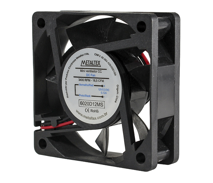 Ventilador de Painel 60x60x20mm - Bucha - 3400RPM - 12VCC