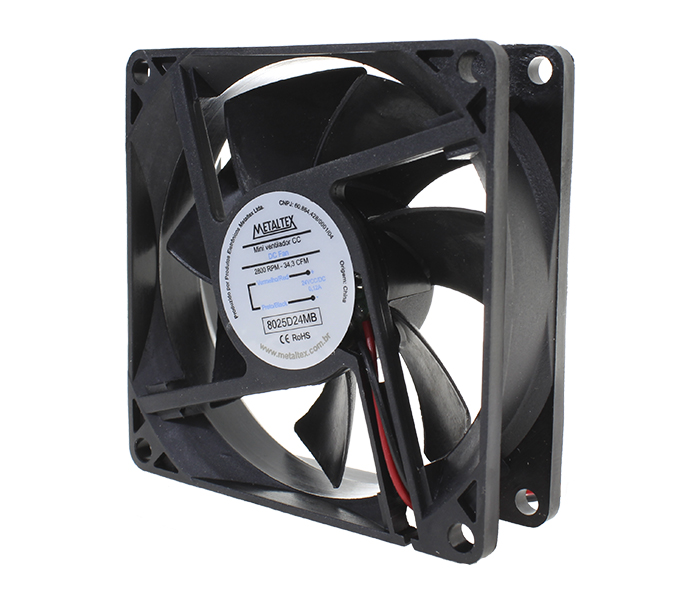 Ventilador de Painel 80x80x25mm - Esfera - 800 RPM - 24VCC