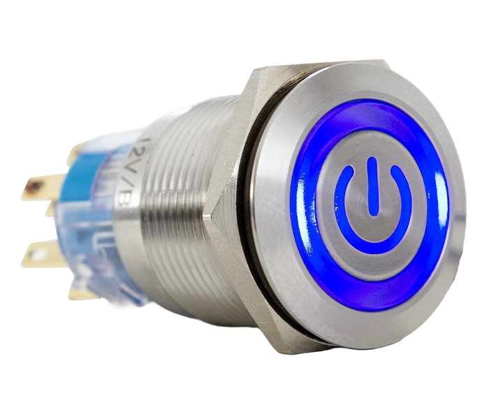 Botão Antivandalismo Iluminado Momentâneo 19mm - 12VCA/VCC - Azul - 2 REV