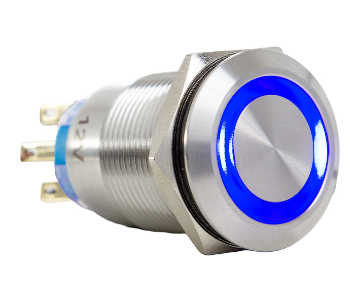 Botão Antivandalismo Iluminado Momentâneo 19mm - 12VCA/VCC - Azul - 2 REV