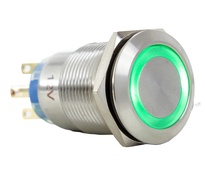 Botão Antivandalismo Iluminado Momentâneo 19mm - 12VCA/VCC - Verde - 2 REV