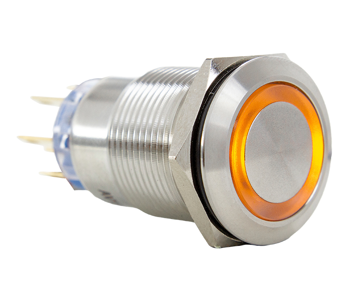 Botão Antivandalismo Iluminado Momentâneo 19mm - 12VCA/VCC - Laranja - 2 REV