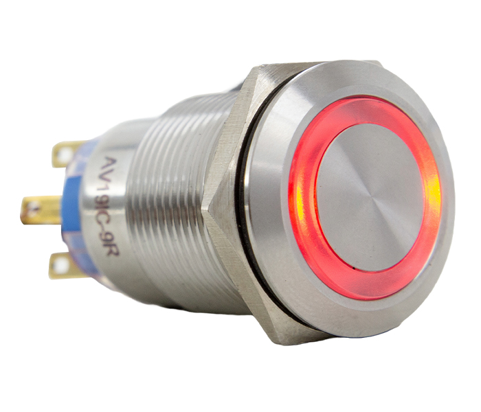 Botão Antivandalismo Iluminado Momentâneo 19mm - 12VCA/VCC - Vermelho - 2 REV