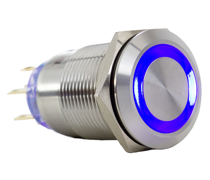 Botão Antivandalismo Iluminado 19mm - 110VCA - Azul - 2 REV