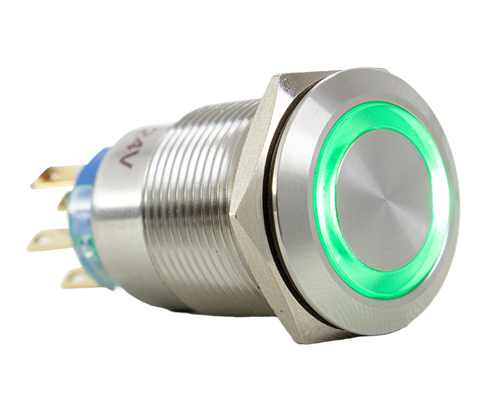 Botão Antivandalismo Iluminado 19mm - 220VCA - Verde - 2 REV