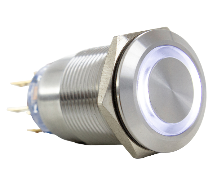 Botão Antivandalismo Iluminado 19mm - 220VCA - Branco - 2 REV