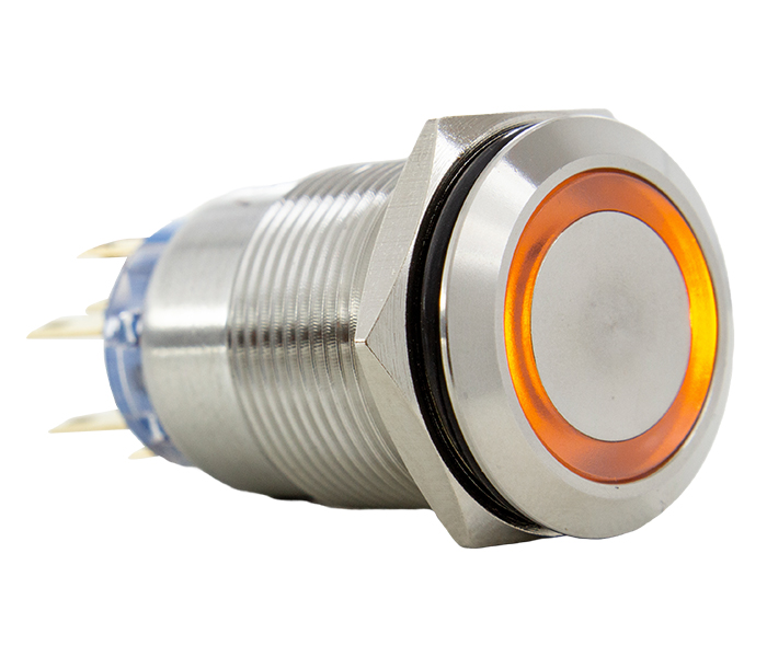 Botão Antivandalismo Iluminado 19mm - 24VCA/VCC - Laranja - 2 REV