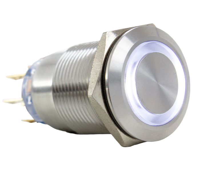 Botão Antivandalismo Iluminado 19mm - 24VCA/VCC - Branco - 2 REV
