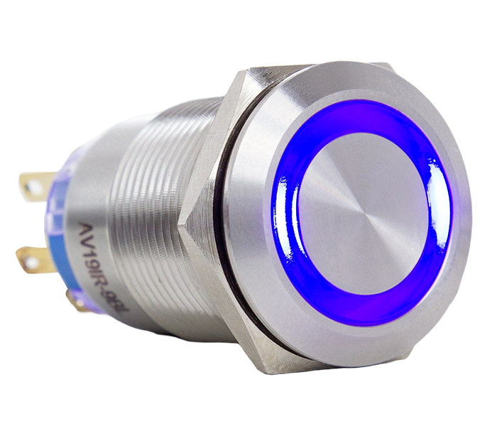 Botão Antivandalismo Iluminado 19mm - 12VCA/VCC - Azul - 2 REV