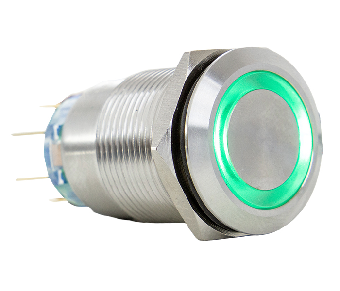Botão Antivandalismo Iluminado 19mm - 12VCA/VCC - Verde - 2 REV
