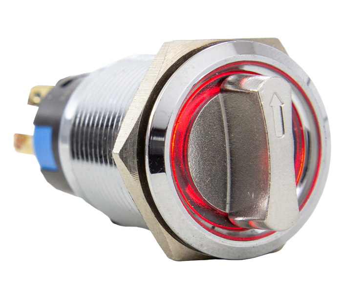 Chave Seletora Antivandalismo Iluminada 3 Posições Fixas 45º 19mm - 12VCA/VCC - Vermelho - 2 REV