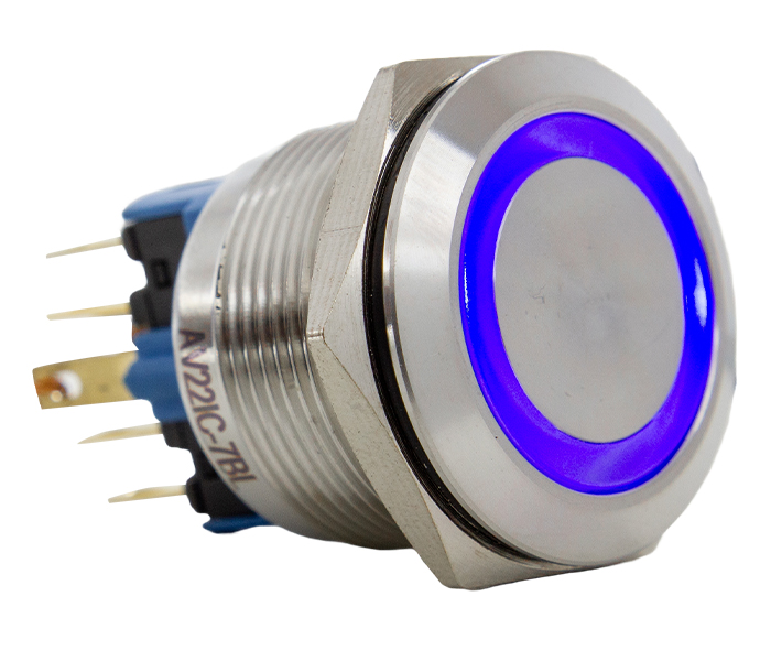 Botão Antivandalismo Iluminado 22mm - 110/220VCA - Azul - 1NA+1NF