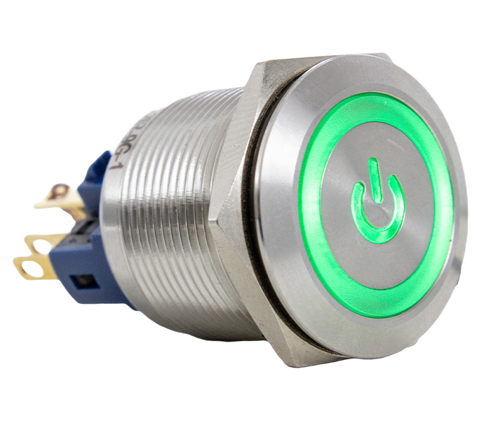 Botão Antivandalismo Iluminado 22mm com Legenda - 110/220VCA - VCA- Verde - 1NA+1NF