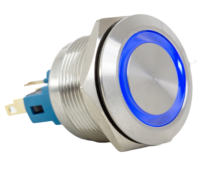 Botão Antivandalismo Iluminado 22mm - 12VCA/VCC - Azul - 1NA+1NF