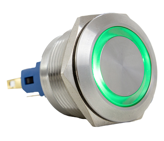 Botão Antivandalismo Iluminado 22mm - 12VCA/VCC - Verde - 1NA+1NF