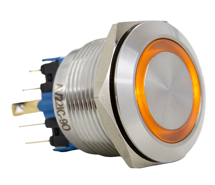 Botão Antivandalismo Iluminado 22mm - 12VCA/VCC - Laranja - 1NA+1NF