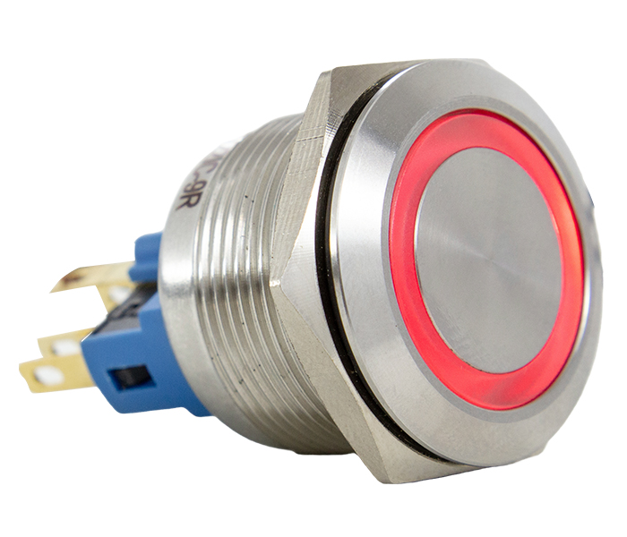 Botão Antivandalismo Iluminado 22mm - 12VCA/VCC - Vermelho - 1NA+1NF