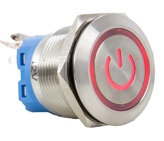 Botão Antivandalismo Iluminado 22mm com Legenda - 12VCA/VCC - Tricolor - 1 REV