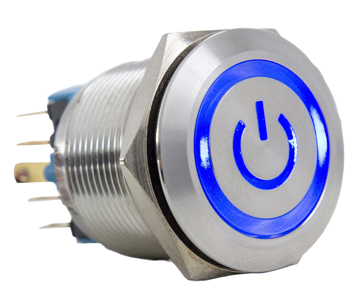 Botão Antivandalismo Iluminado Retentivo 22mm com Legenda - 220VCA - Azul - 1NA+1NF