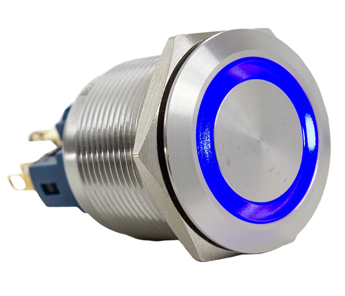 Botão Antivandalismo Iluminado Retentivo 22mm - 220VCA - Azul - 1NA+1NF