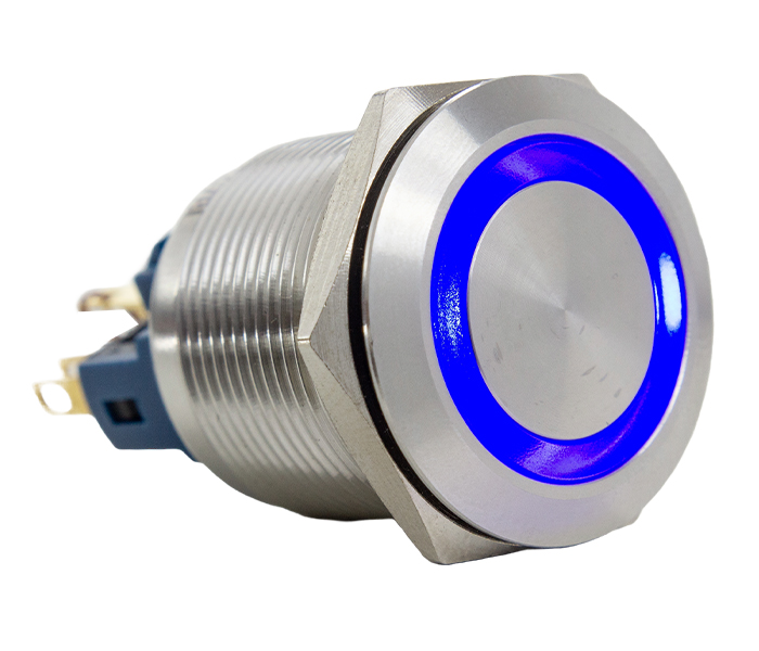 Botão Antivandalismo Iluminado Retentivo 22mm - 24VCA/VCC - Azul - 1NA+1NF