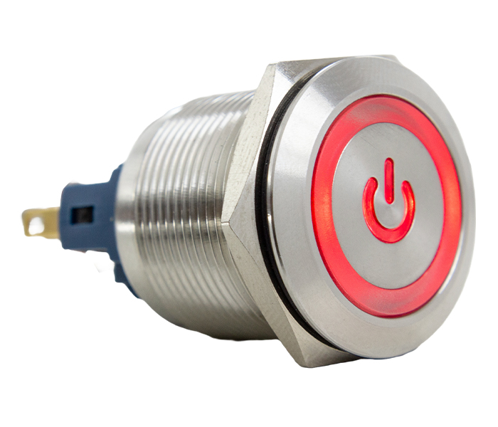 Botão Antivandalismo Iluminado Alternado 22mm com Legenda - 24VCA/VCC - Vermelho - 1NA+1NF
