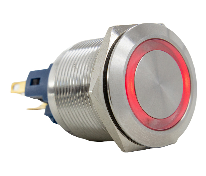 Botão Antivandalismo Iluminado Alternado 22mm - 24VCA/VCC - Vermelho - 1NA+1NF