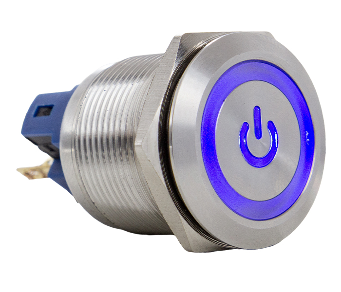 Botão Antivandalismo Iluminado Alternado 22mm com Legenda - 12VCA/VCC - Azul - 1NA+1NF