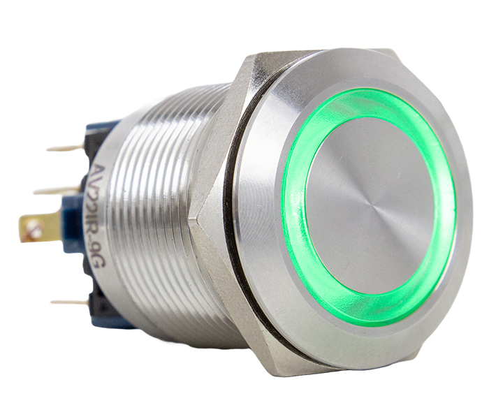 Botão Antivandalismo Iluminado Alternado 22mm - 12VCA/VCC - Verde - 1NA+1NF