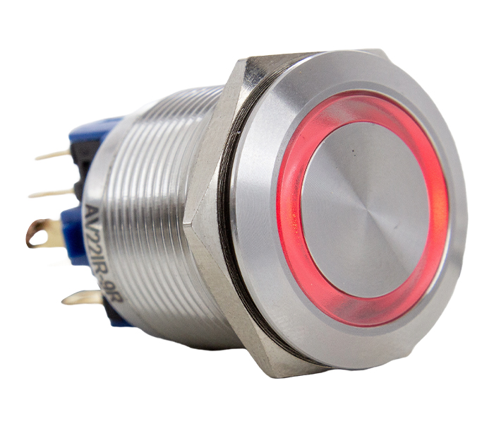 Botão Antivandalismo Iluminado Alternado 22mm - 12VCA/VCC - Vermelho - 1NA+1NF