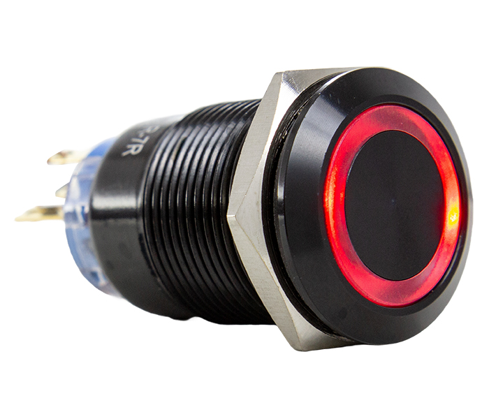 Botão Antivandalismo Iluminado Preto 19mm - 220VCA - Vermelho - 2 REV