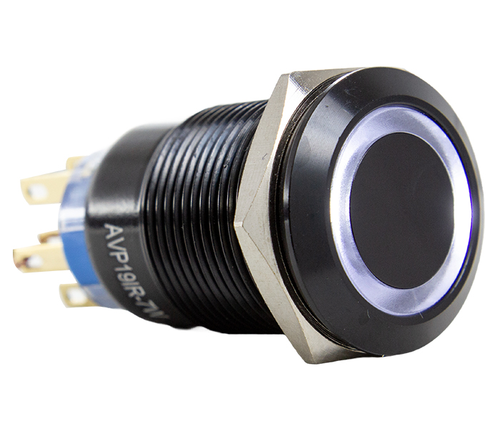 Botão Antivandalismo Iluminado Preto 19mm - 220VCA - Branco - 2 REV