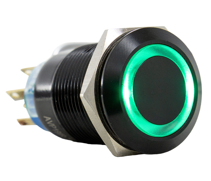 Botão Antivandalismo Iluminado Preto 19mm - 24VCC/VCA - Verde - 2 REV