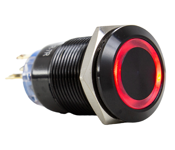 Botão Antivandalismo Iluminado Preto 19mm - 24VCC/VCA - Vermelho - 2 REV