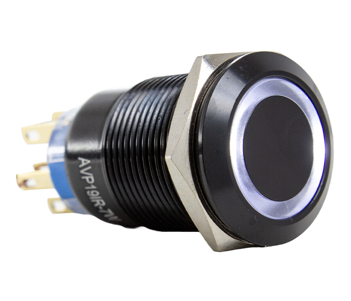 Botão Antivandalismo Iluminado Preto 19mm - 24VCC/VCA - Branco - 2 REV