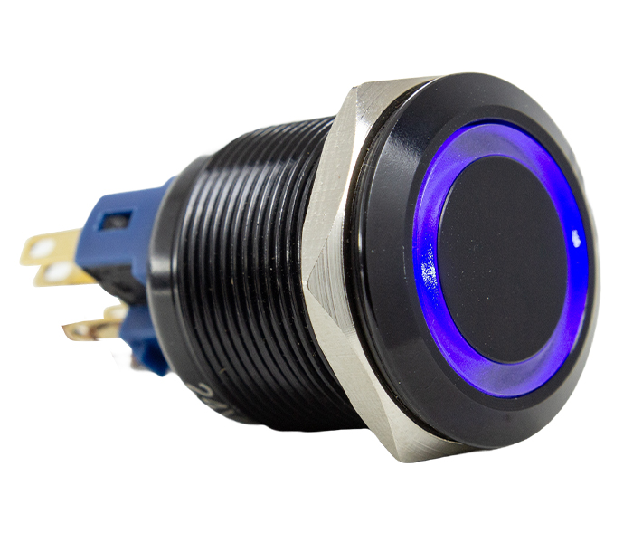 Botão Antivandalismo Iluminado Preto 22mm - 24VCA/VCC - Azul - 1NA+1NF