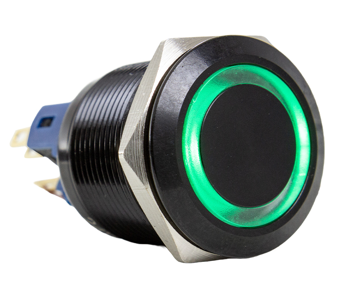 Botão Antivandalismo Iluminado Preto 22mm - 24VCA/VCC - Verde - 1NA+1NF