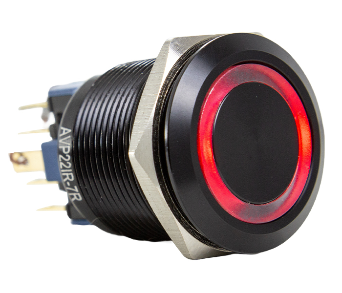 Botão Antivandalismo Iluminado Preto 22mm - 24VCA/VCC - Vermelho - 1NA+1NF