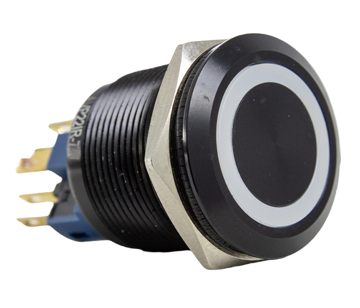 Botão Antivandalismo Iluminado Preto 22mm - 24VCA/VCC - Branco - 1NA+1NF