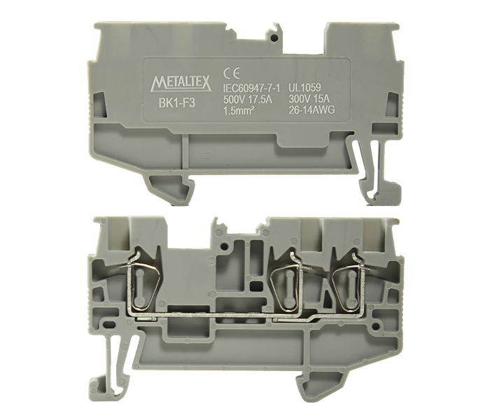 Borne de Passagem Mola 1,5mm² Frontal 3 Vias - Cinza
