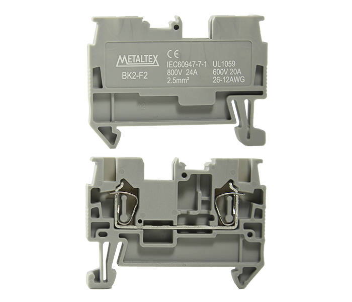 Borne de Passagem Mola 2,5mm² Frontal 2 Vias - Cinza