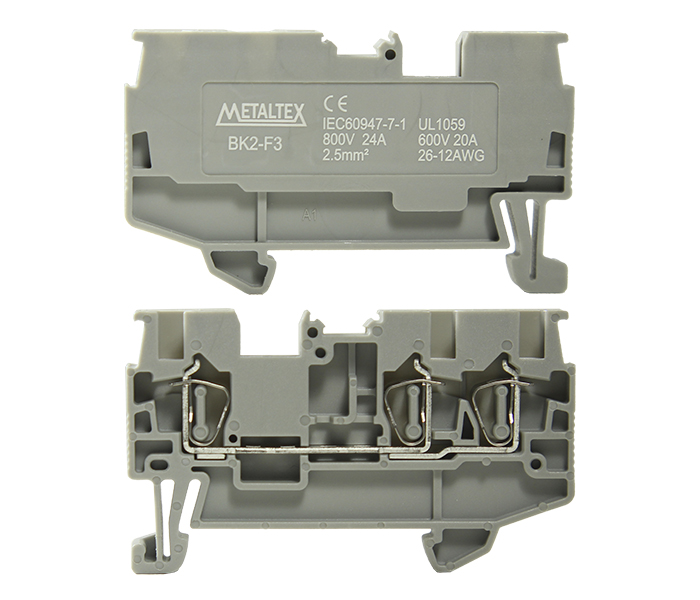 Borne de Passagem Mola 2,5mm² Frontal 3 Vias - Cinza