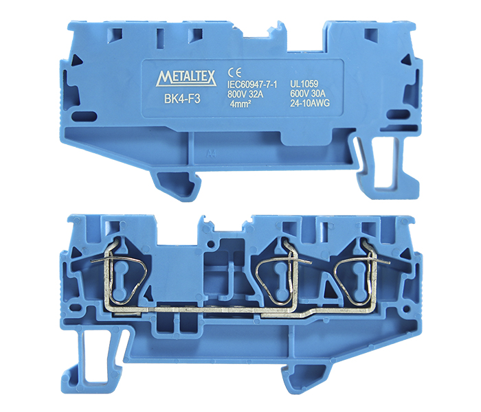 Borne de Passagem Mola 4mm² Frontal 3 Vias - Azul