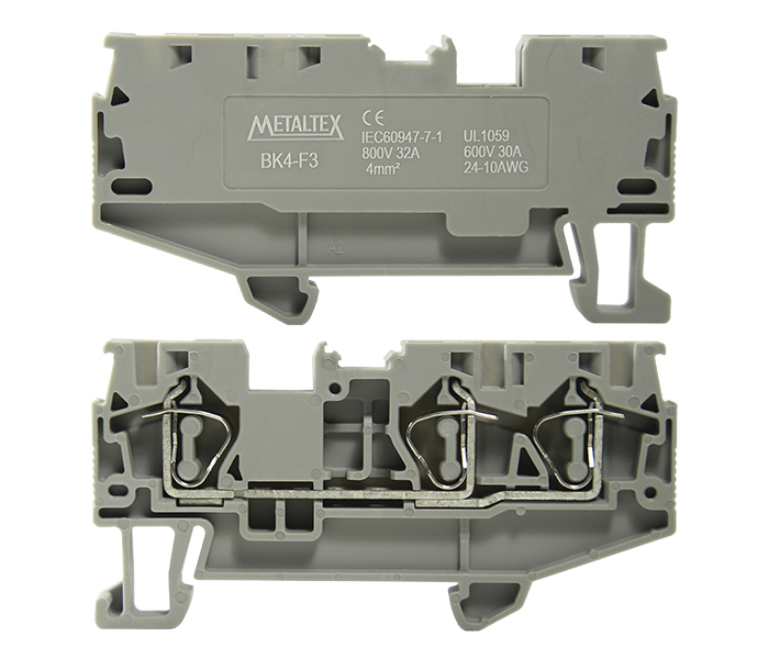 Borne de Passagem Mola 4mm² Frontal 3 Vias - Cinza