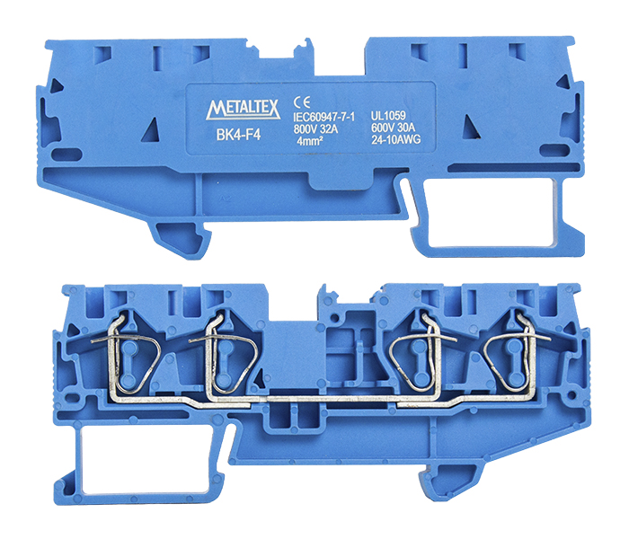 Borne de Passagem Mola 4mm² Frontal 4 Vias - Azul