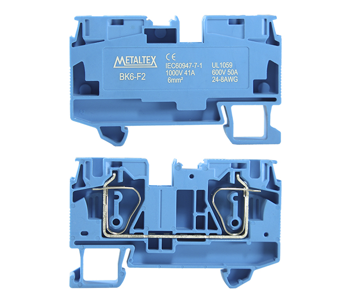 Borne de Passagem Mola 6mm² Frontal 2 Vias - Azul