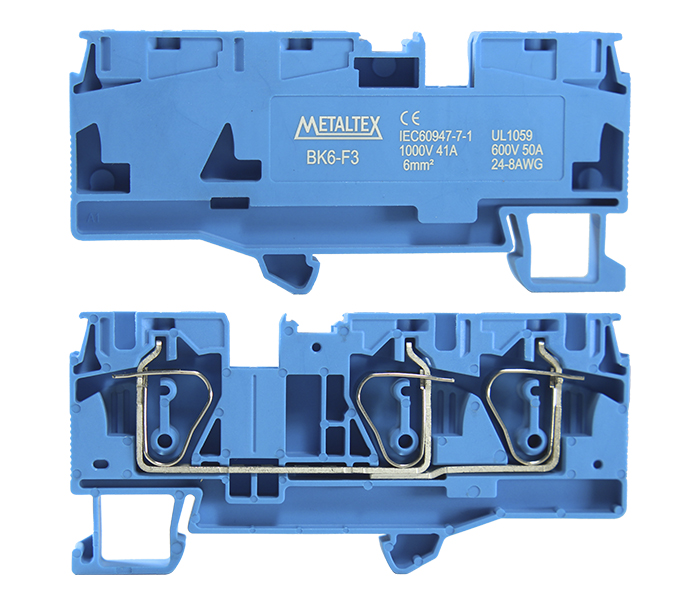 Borne de Passagem Mola 6mm² Frontal 3 Vias - Azul