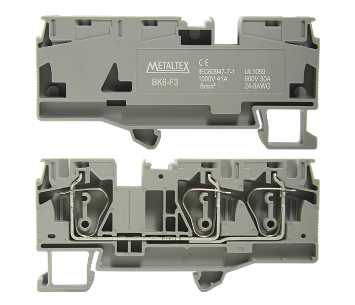Borne de Passagem Mola 6mm² Frontal 3 Vias - Cinza