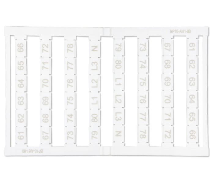 Cartela de Identificadores 10mm² 61 a 80 - 48 Unidades