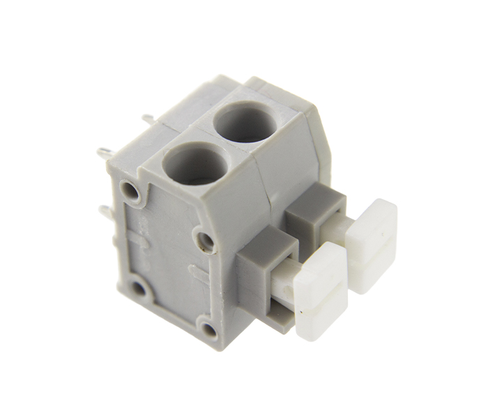 Borne para PCI 90 Graus 2 Vias - Passo 5mm - 9,2mm - Cinza - Atuador Branco